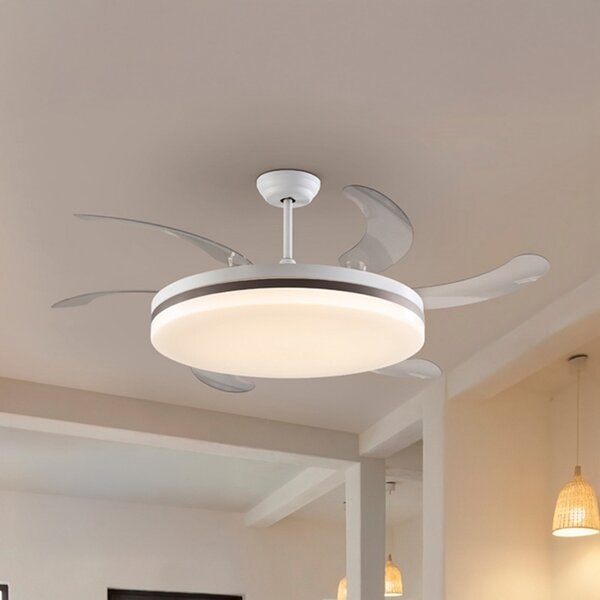 Schuller Valencia LED stropni ventilator Vento bel/bronz/prozoren, Ø 150 cm tih, zatemnjen, Prozorna, Dnevna soba / jedilnica, Plastika, Sodobni