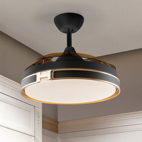 Schuller Valencia LED stropni ventilator Herón črn/zlati/dimni Ø 106 cm tih, zatemnjen, Siva, Dnevna soba / jedilnica, Plastika, Sodobni