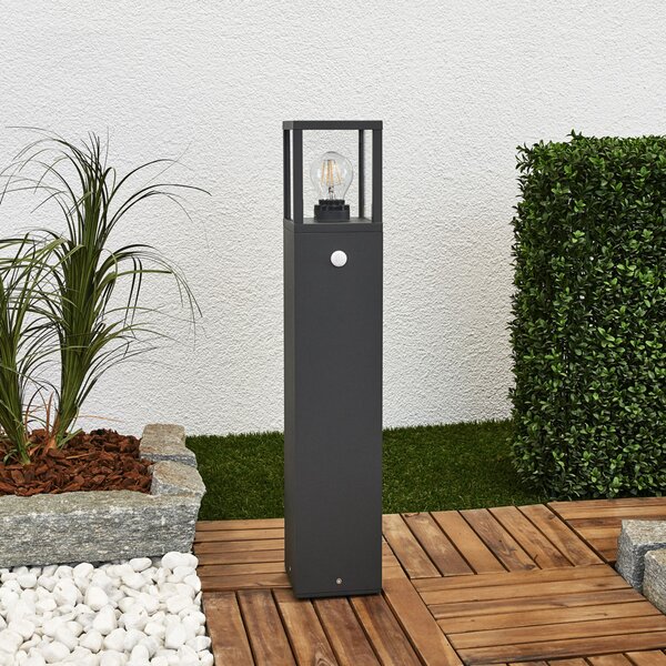 Lucande potna luč Klemens, 65 cm, senzor, antracit, E27, Črna, Aluminij, Sodobni