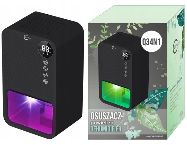 85W razvlaževalec in čistilec zraka LCD absorber vlage 3,8L črn LED RGB