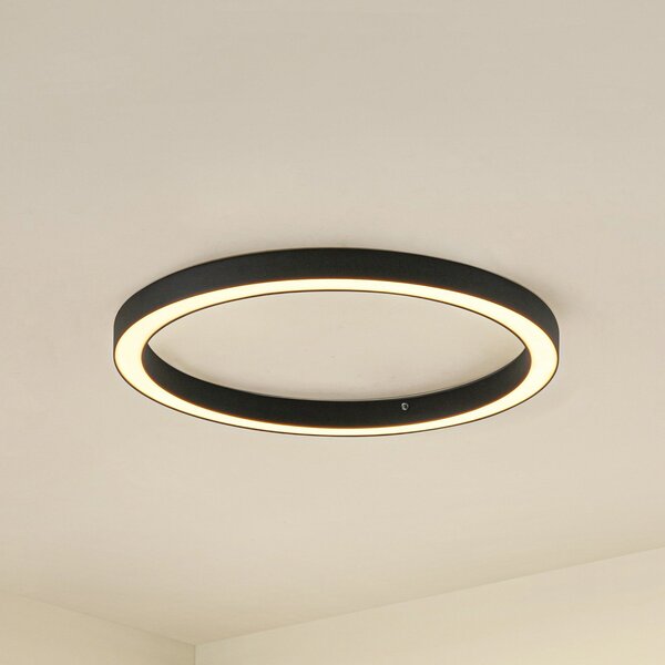 Lucande LED stropna svetilka Neor, črna, Ø 60 cm, CCT, z možnostjo zatemnitve, zatemnjen, Črna, Hodnik, Kovina, Sodobni
