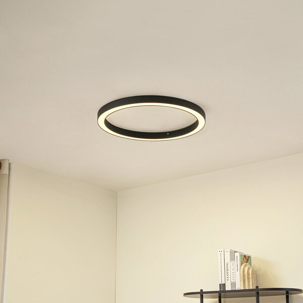 Lucande LED stropna svetilka Neor, črna, Ø 60 cm, CCT, z možnostjo zatemnitve, zatemnjen, Črna, Hodnik, Kovina, Sodobni