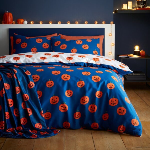Modra/oranžna enojna posteljnina 135x200 cm Halloween Pumpkins – Catherine Lansfield