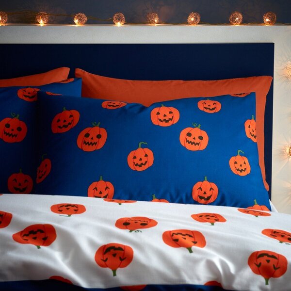 Modra/oranžna enojna posteljnina 135x200 cm Halloween Pumpkins – Catherine Lansfield