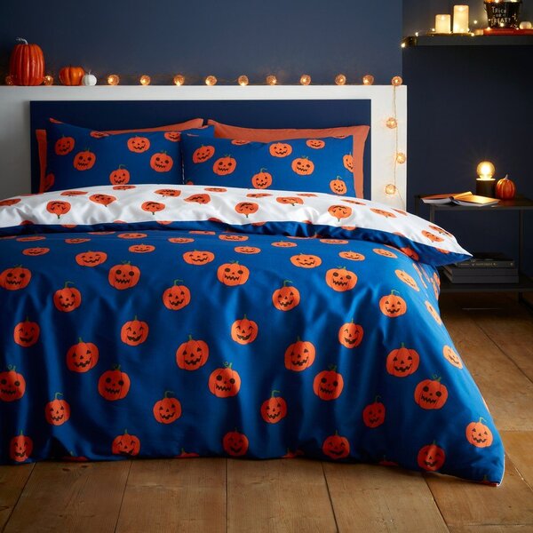 Modra/oranžna enojna posteljnina 135x200 cm Halloween Pumpkins – Catherine Lansfield