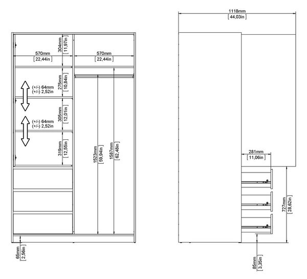 Garderobna omara v hrastovem dekorju z drsnimi vrati v naravni barvi 119x200x60 cm Naia – Tvilum