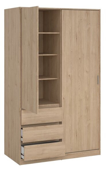 Garderobna omara v hrastovem dekorju z drsnimi vrati v naravni barvi 119x200x60 cm Naia – Tvilum
