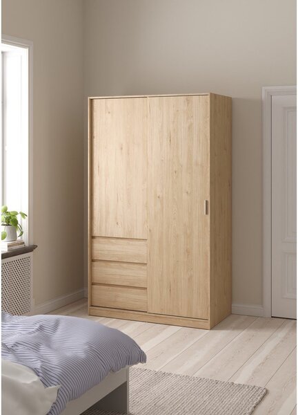 Garderobna omara v hrastovem dekorju z drsnimi vrati v naravni barvi 119x200x60 cm Naia – Tvilum