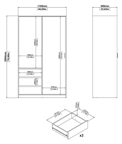 Garderobna omara v hrastovem dekorju z drsnimi vrati v naravni barvi 119x200x60 cm Naia – Tvilum