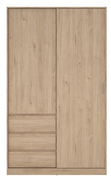 Garderobna omara v hrastovem dekorju z drsnimi vrati v naravni barvi 119x200x60 cm Naia – Tvilum