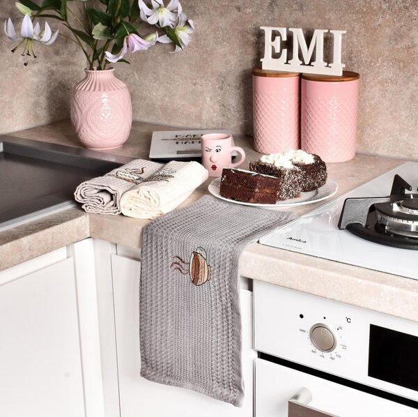 Vaflaste kuhinjske krpe z motivom coffee set 3 ks EMI