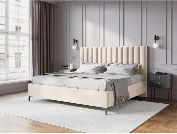 Bež oblazinjena zakonska postelja s prostorom za shranjevanje z letvenim dnom 180x200 cm Casey – Mazzini Beds