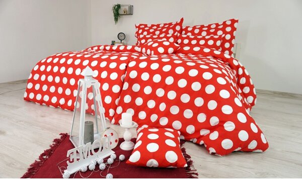 BOMBAŽNA POSTELJNINA DOTS RDEČA EMI, Standardni enojni posteljni komplet vključuje 1x 140x200 + 1x 70x90
