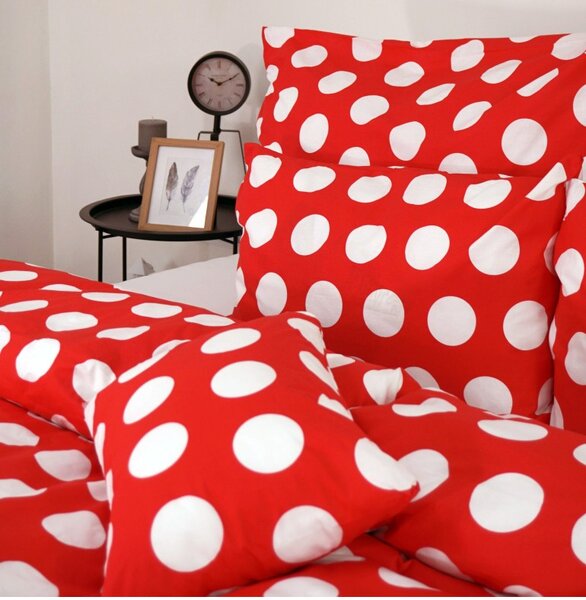 BOMBAŽNA POSTELJNINA DOTS RDEČA EMI, Standardni enojni posteljni komplet vključuje 1x 140x200 + 1x 70x90