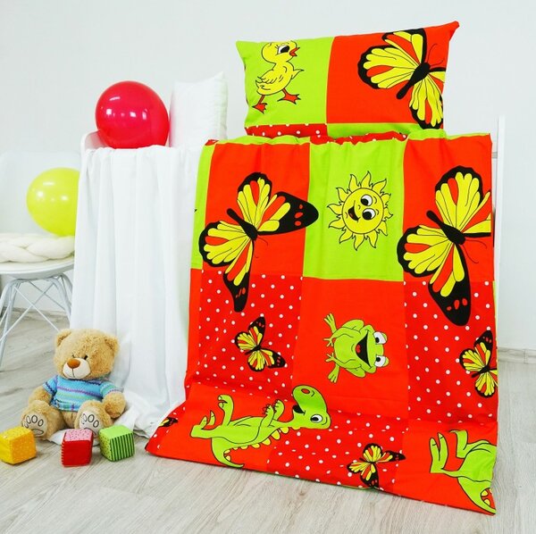 Otroška bombažna posteljnina živalice rdeča EMI, Otroški set 90x130 + 45x65