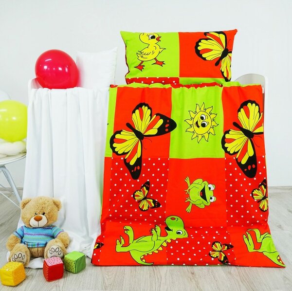 Otroška bombažna posteljnina živalice rdeča EMI, Otroški set 90x130 + 45x65