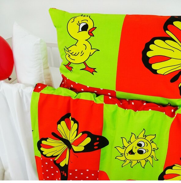 Otroška bombažna posteljnina živalice rdeča EMI, Otroški set 90x130 + 45x65