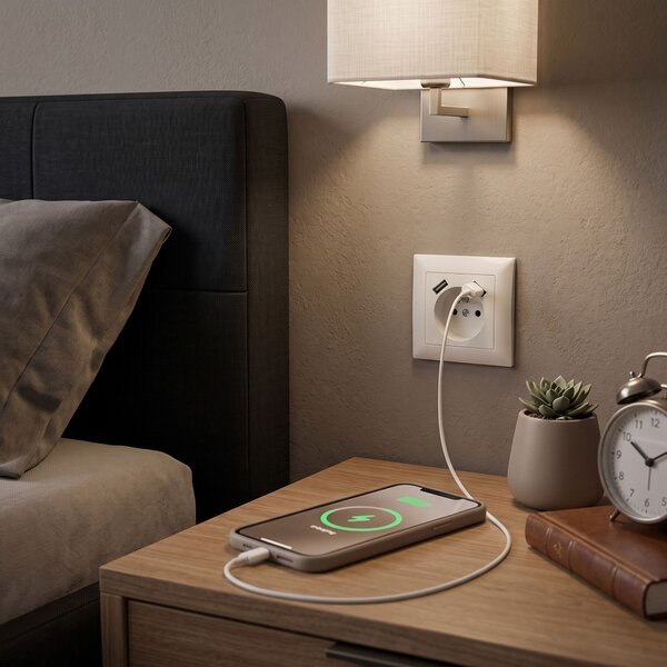 Enojna vtičnica z ozemljitvijo + 2x USB-A OSTE JNH003-G White