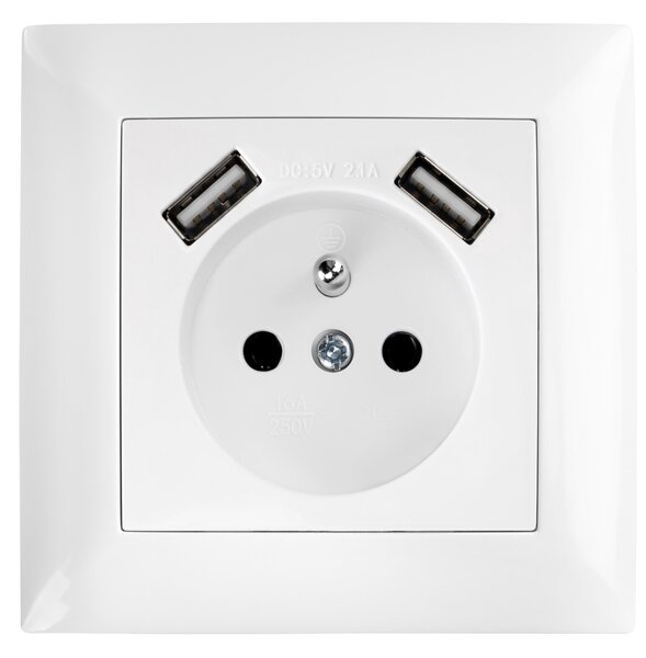 Enojna vtičnica z ozemljitvijo + 2x USB-A OSTE JNH003-G White