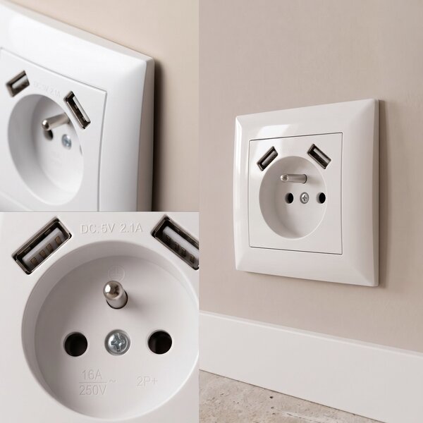 Enojna vtičnica z ozemljitvijo + 2x USB-A OSTE JNH003-G White