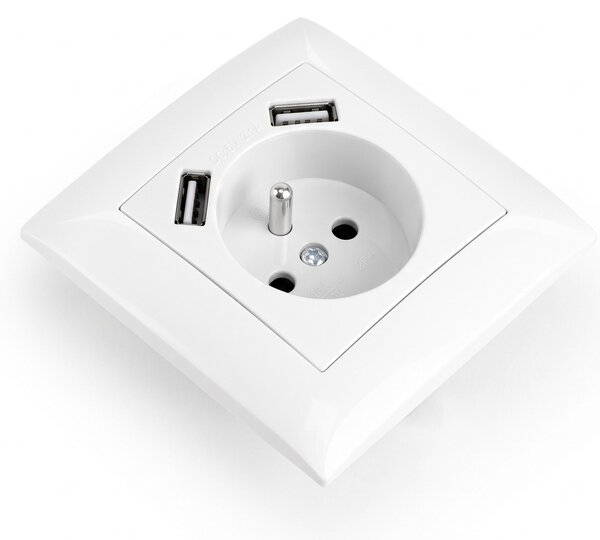 Enojna vtičnica z ozemljitvijo + 2x USB-A OSTE JNH003-G White