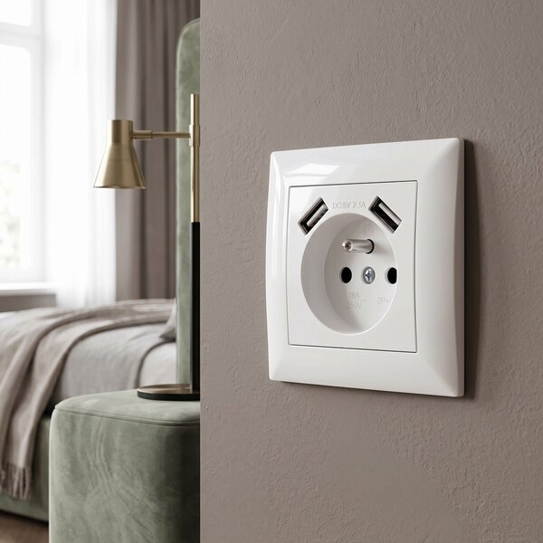 Enojna vtičnica z ozemljitvijo + 2x USB-A OSTE JNH003-G White
