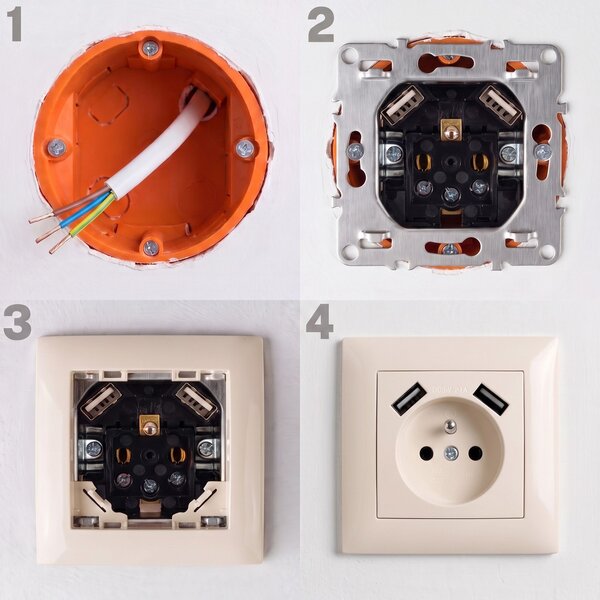 Enojna vtičnica z ozemljitvijo + 2x USB-A OSTE JNH003-G Beige