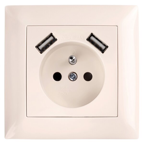 Enojna vtičnica z ozemljitvijo + 2x USB-A OSTE JNH003-G Beige
