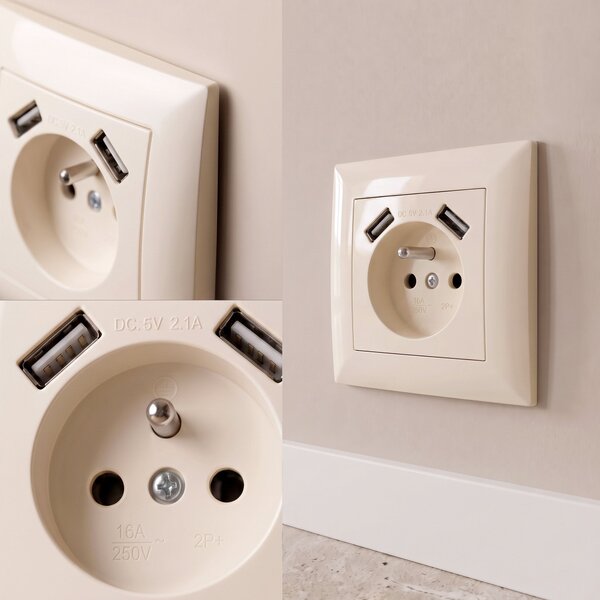 Enojna vtičnica z ozemljitvijo + 2x USB-A OSTE JNH003-G Beige