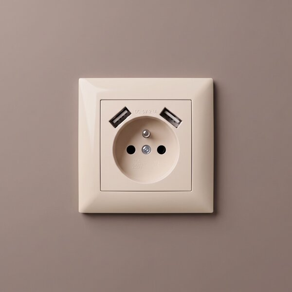 Enojna vtičnica z ozemljitvijo + 2x USB-A OSTE JNH003-G Beige