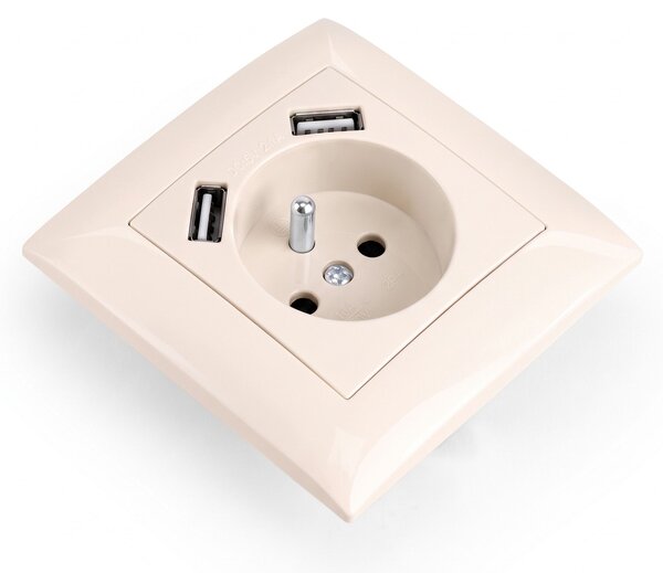 Enojna vtičnica z ozemljitvijo + 2x USB-A OSTE JNH003-G Beige
