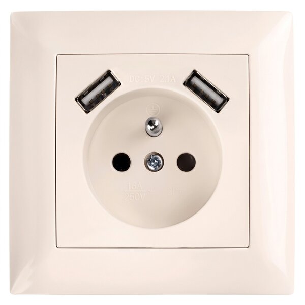 Enojna vtičnica z ozemljitvijo + 2x USB-A OSTE JNH003-G Beige