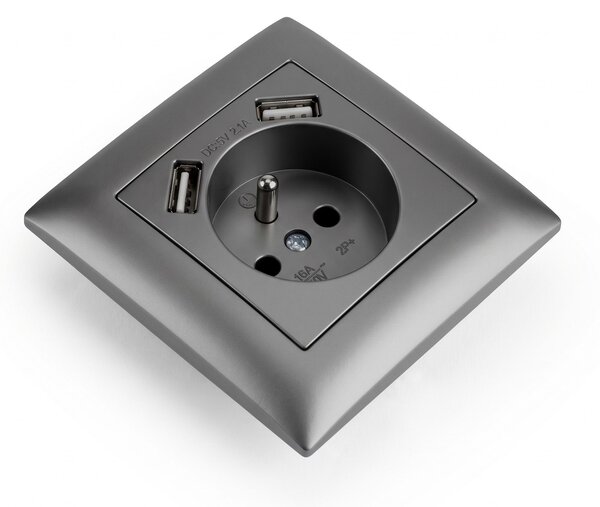 Enojna vtičnica z ozemljitvijo + 2x USB-A OSTE JNH003-G Grey