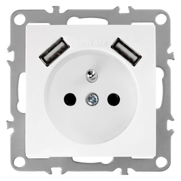 Enojna vtičnica z ozemljitvijo + 2x USB-A OSTE JNH003-G White