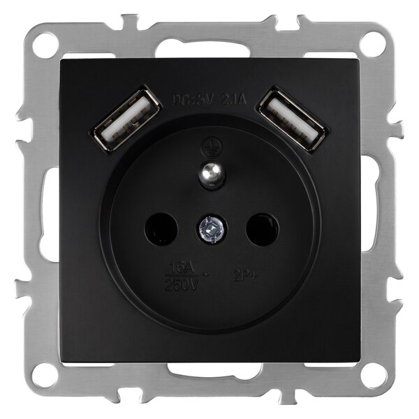 Enojna vtičnica z ozemljitvijo + 2x USB-A OSTE JNH003-G Black