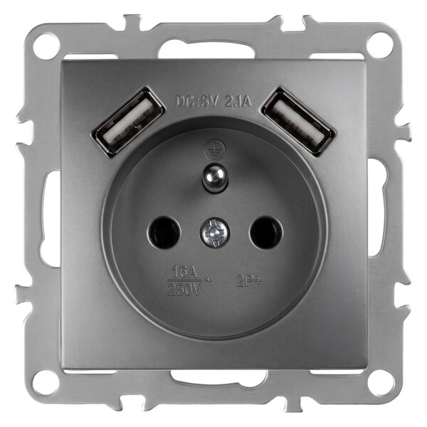 Enojna vtičnica z ozemljitvijo + 2x USB-A OSTE JNH003-G Grey