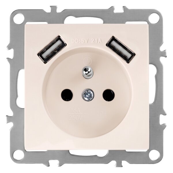 Enojna vtičnica z ozemljitvijo + 2x USB-A OSTE JNH003-G Beige