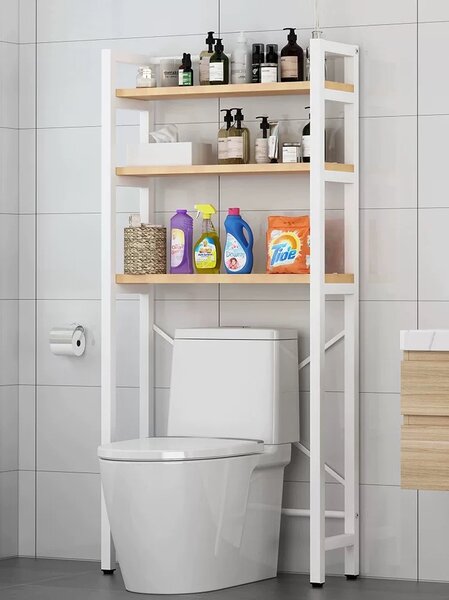 KONDELA Regal za nad stranišče, hrast natural/bela, BALRAM