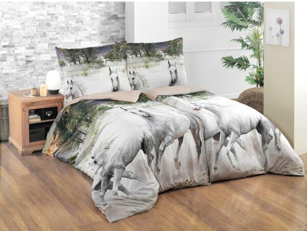 BOMBAŽNA POSTELJNINA 3D HORSES, Standardni enojni posteljni komplet vključuje 1x 140x200 + 1x 70x90