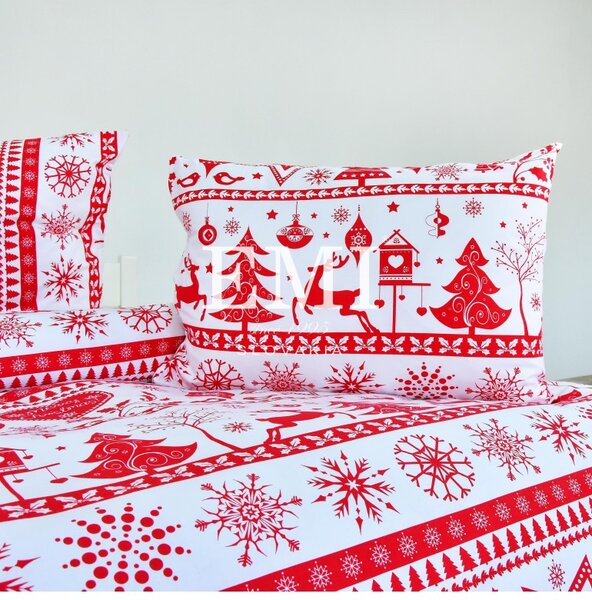 Božična bombažna rjuha Eleonora rdeča EMI, Podaljšan enojni posteljni set vsebuje 1x 140x220 + 1x 70x90