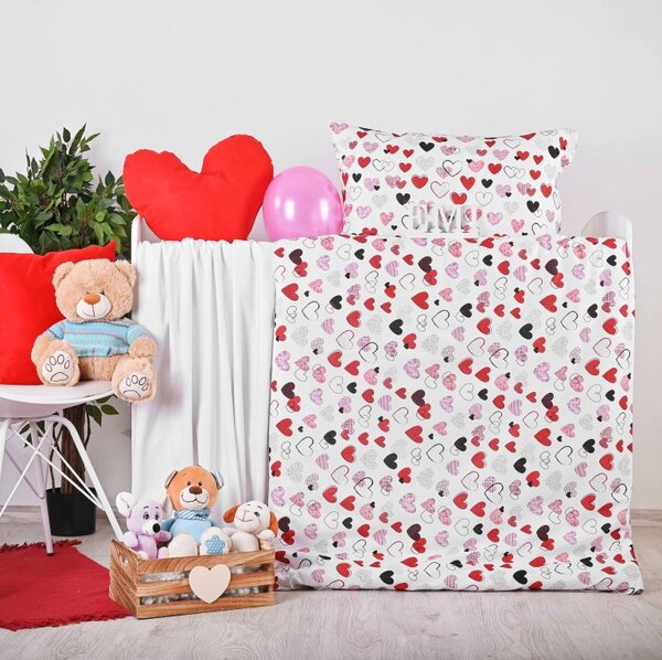 Otroška bombažna posteljnina Srčki EMI, Otroški set 90x130 + 45x65