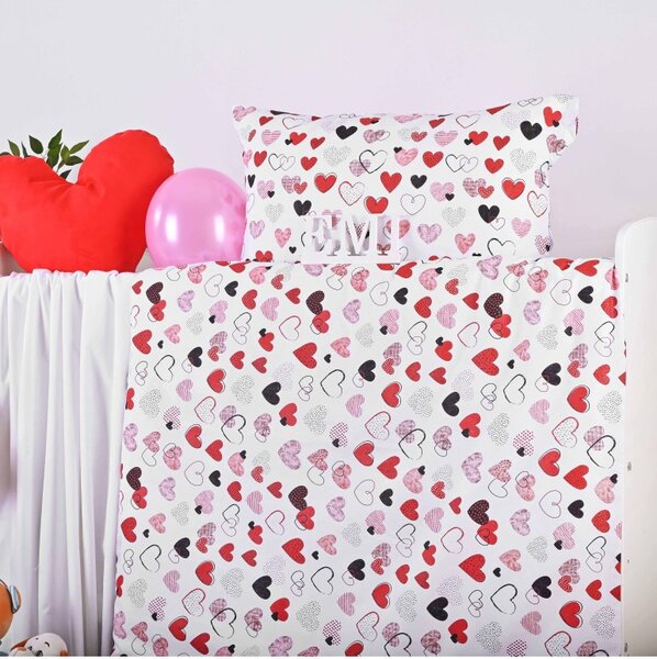Otroška bombažna posteljnina Srčki EMI, Otroški set 90x130 + 45x65