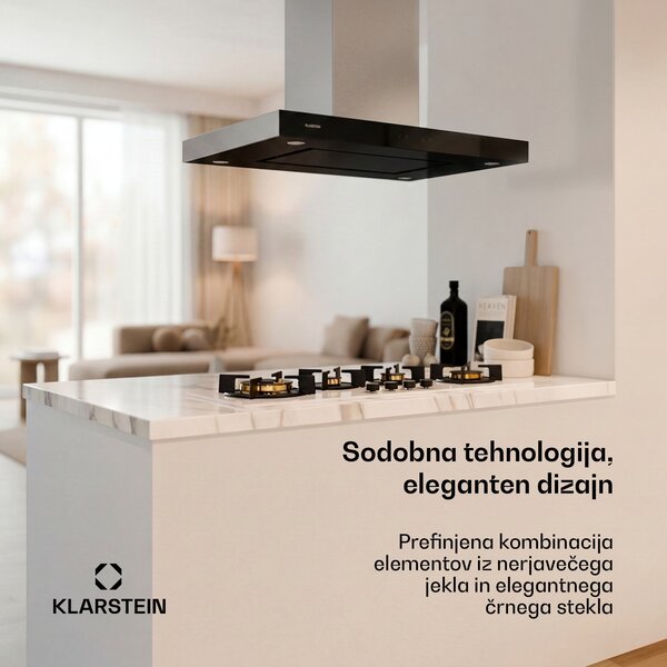 Klarstein Valeria, kuhinjska napa, za otok, 90 cm, sesalna moč 650 m³/h, na dotik, LED, steklo, nerjaveče jeklo