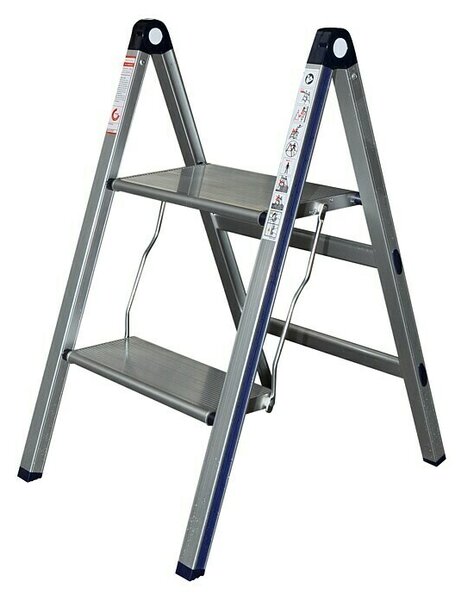 Stabilomat Basicline Zložljiva lestev Slim (Število prečk: 2 kos, Delovna višina: 2,18 m, Nosilnost: 150 kg, Aluminij) productname.garantie.plussign B