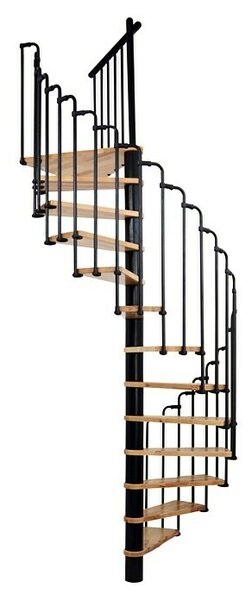 Minka Spiralno stopnišče Paris (Premer: 140 cm, Črne barve, Barva stopnice: Bukev rjava, Višina nadstropja: 282 cm)