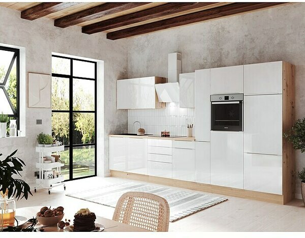 BAUHAUS Kuhinjski komplet Sandra (Širina: 370 cm, Bela, Barva konstrukcije: Artisan hrast, Z električnimi napravami)