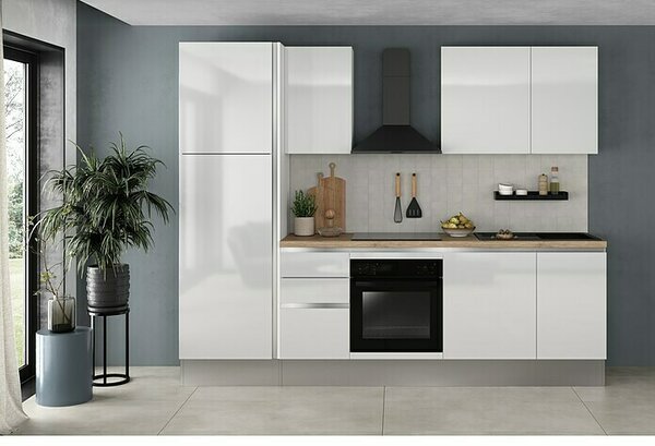 Marinelli Cucine Predsestavljena kuhinja hrast Gianna Natur (Širina: 275 cm, Bele barve, Anschlag levo, Z električnimi napravami)
