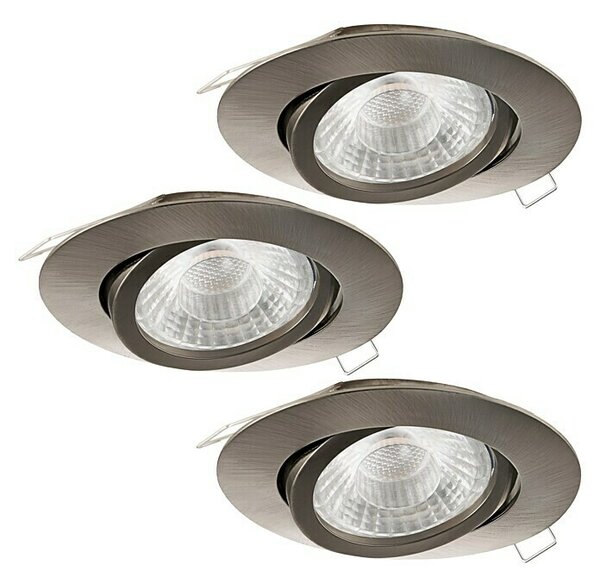 Eglo Set okroglih LED vgradnih svetilk Tedo (15 W, Ø x V: 8 x 11,5 cm, Nikelj mat barve, 3 kos, Toplo bela)