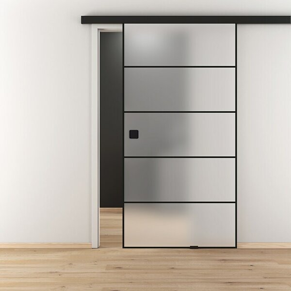 Diamond Doors Black Edition Steklena drsna vrata Lines (935 x 2.058 mm, Kaljeno varnostno steklo (ESG), Motno steklo)