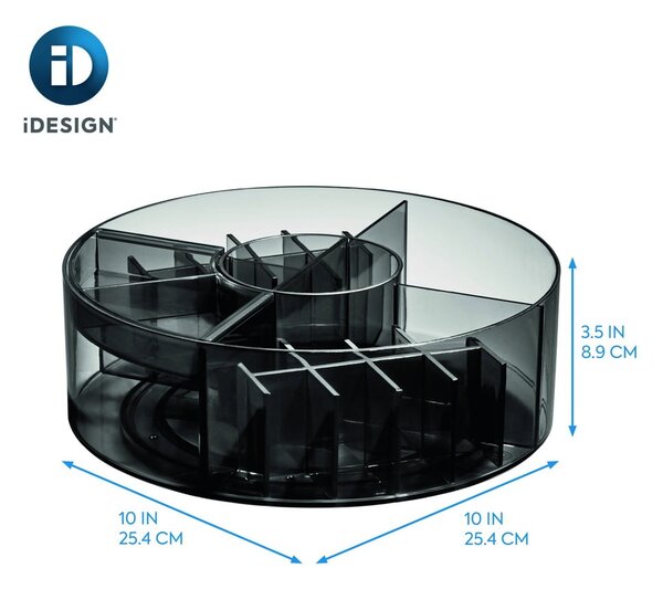 Mat črn kopalniški organizator za kozmetiko iz reciklirane plastike Cosmetic Carousel – iDesign